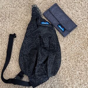 EUC Kavu Topographic Topo Map Sling Bag and Matching Wallet